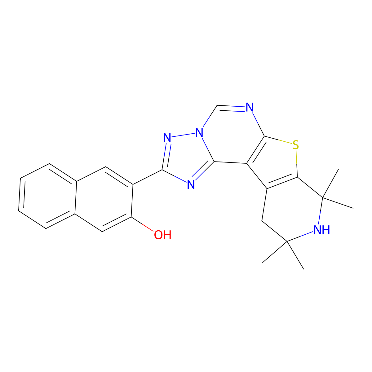 3-(8,8,10,10-Tetramethyl-8,9,10,11-tetrahydropyrido[4',3':4,5]thieno[3,2-e][1,2,4]triazolo[1,5-c]pyrimidin-2-yl)naphthalen-2-ol molecular structure, CAS 333774-67-7