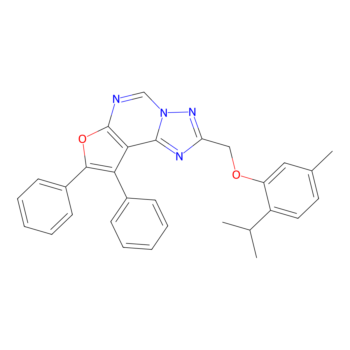 2-((2-Isopropyl-5-methylphenoxy)methyl)-8,9-diphenylfuro[3,2-e][1,2,4]triazolo[1,5-c]pyrimidine molecular structure, CAS 333774-73-5