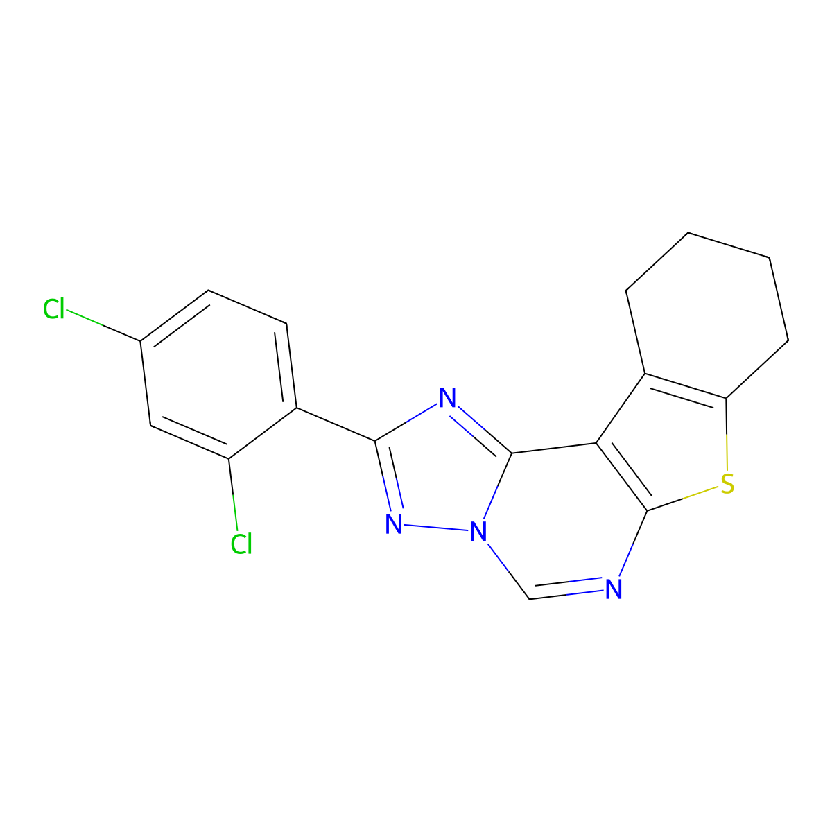 2-(2,4-Dichlorophenyl)-8,9,10,11-tetrahydro[1]benzothieno[3,2-e][1,2,4]triazolo[1,5-c]pyrimidine molecular structure, CAS 333775-09-0