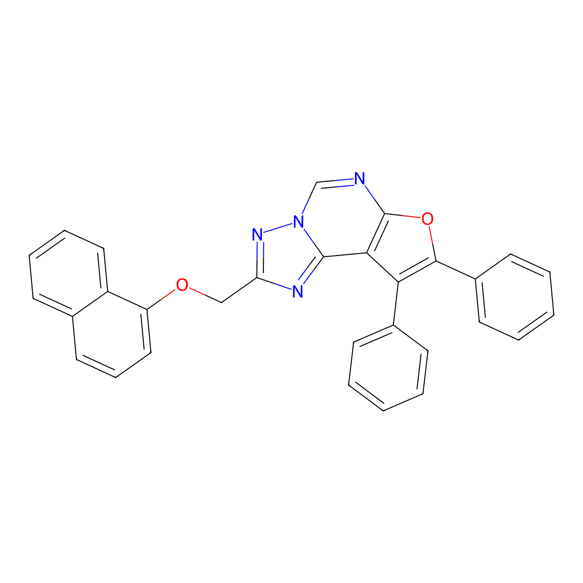 2-((Naphthalen-1-yloxy)methyl)-8,9-diphenylfuro[3,2-e][1,2,4]triazolo[1,5-c]pyrimidine molecular structure, CAS 333775-21-6