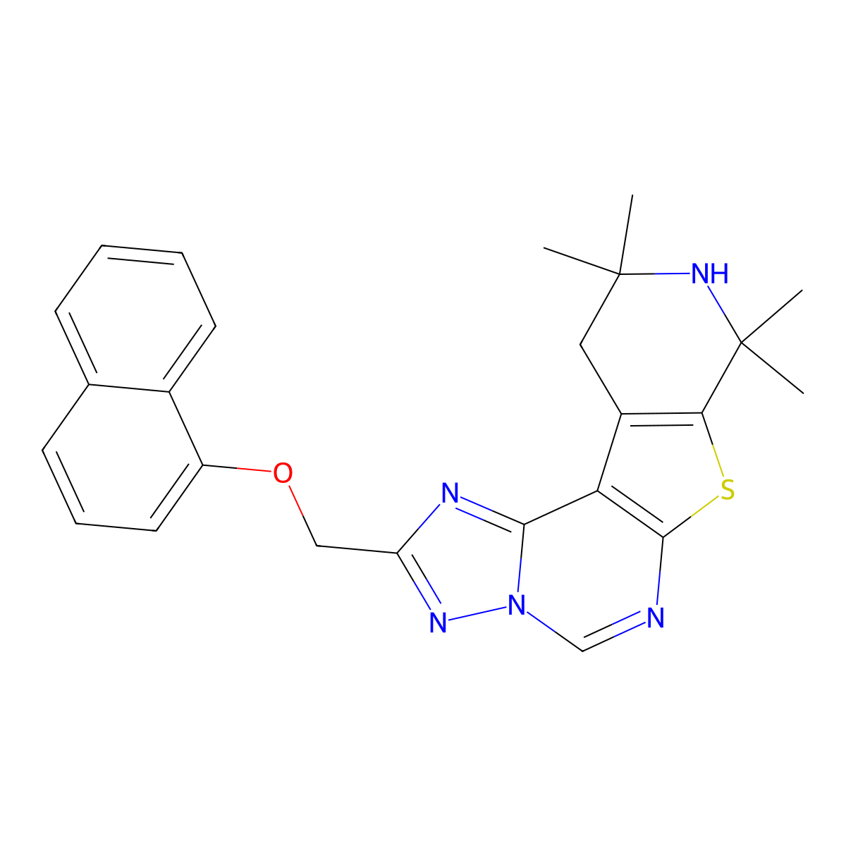 8,8,10,10-Tetramethyl-2-((naphthalen-1-yloxy)methyl)-8,9,10,11-tetrahydropyrido[4',3':4,5]thieno[3,2-e][1,2,4]triazolo[1,5-c]pyrimidine molecular structure, CAS 333775-22-7
