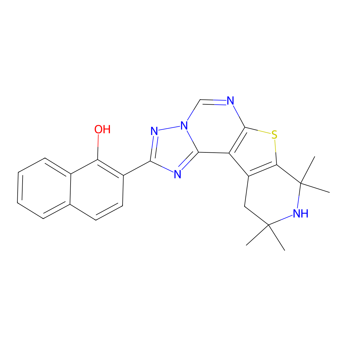 2-(8,8,10,10-Tetramethyl-8,9,10,11-tetrahydropyrido[4',3':4,5]thieno[3,2-e][1,2,4]triazolo[1,5-c]pyrimidin-2-yl)naphthalen-1-ol molecular structure, CAS 333775-27-2
