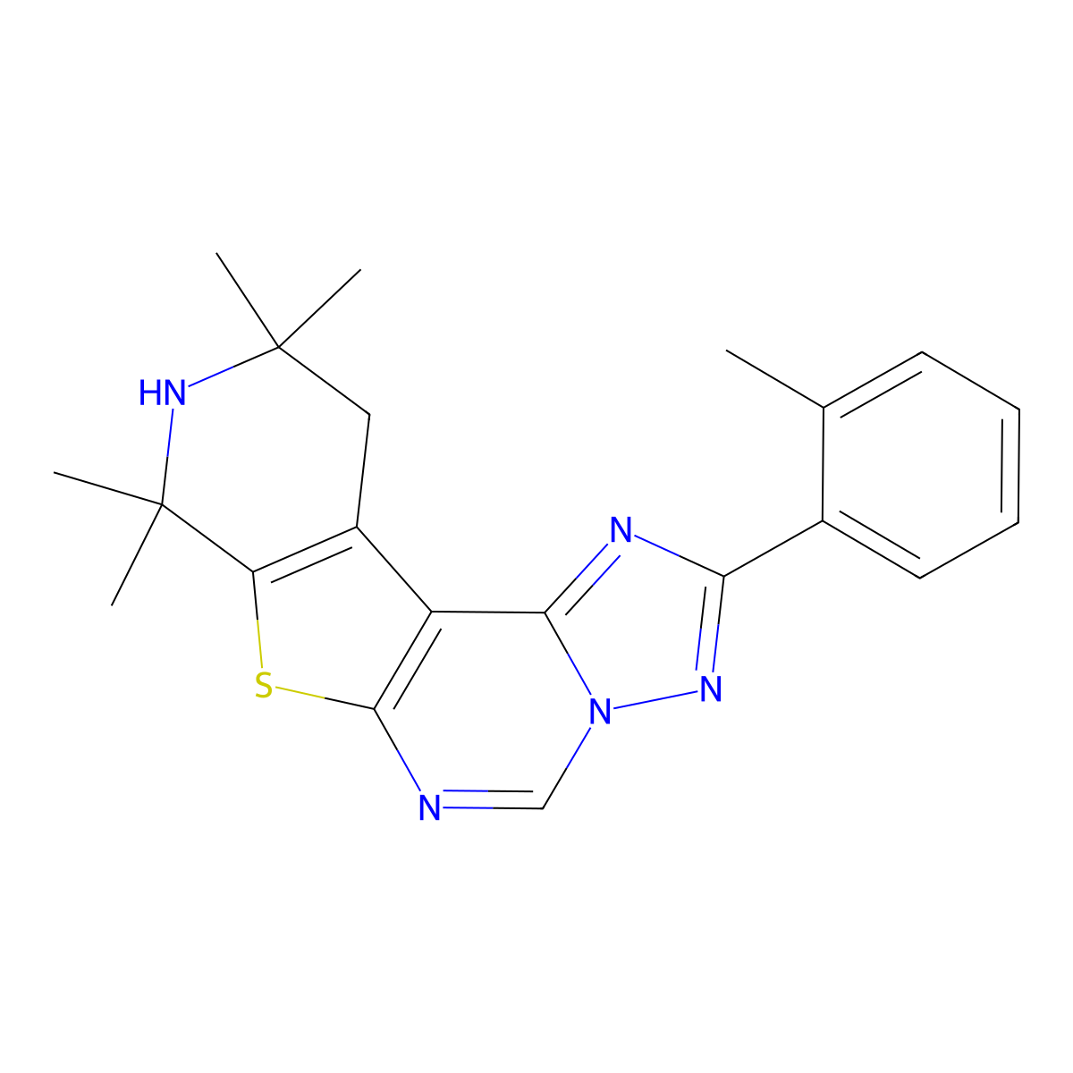 8,8,10,10-Tetramethyl-2-(2-methylphenyl)-8,9,10,11-tetrahydropyrido[4',3':4,5]thieno[3,2-e][1,2,4]triazolo[1,5-c]pyrimidine molecular structure, CAS 333775-36-3