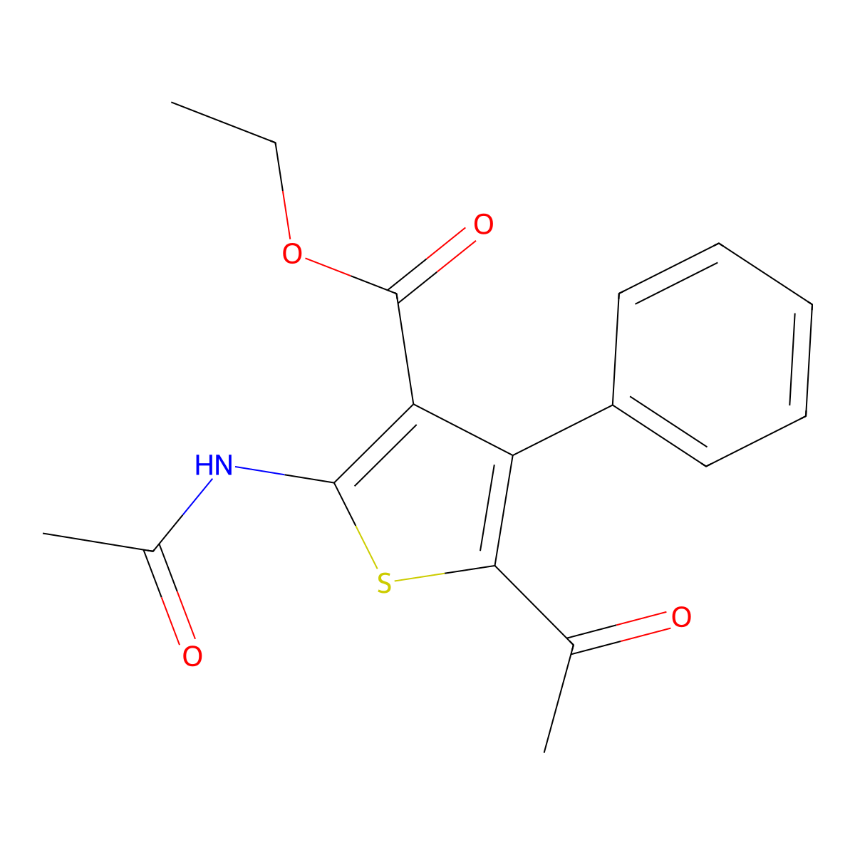 Ethyl 5-acetyl-2-(acetylamino)-4-phenylthiophene-3-carboxylate molecular structure, CAS 333776-31-1