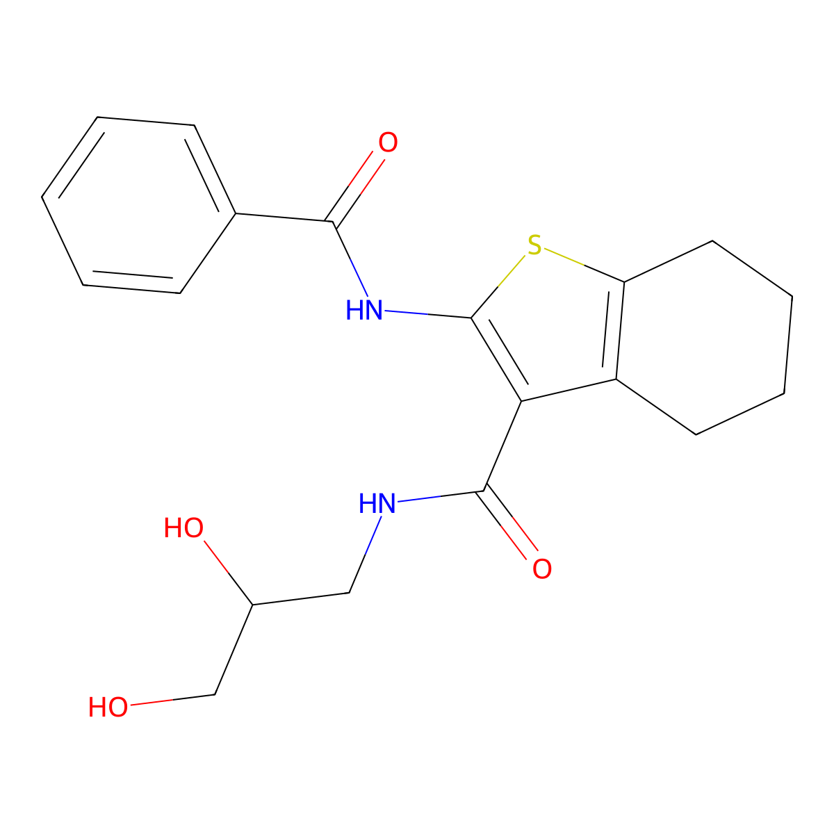 2-benzamido-N-(2,3-dihydroxypropyl)-4,5,6,7-tetrahydro-1-benzothiophene-3-carboxamide molecular structure, CAS 333776-39-9