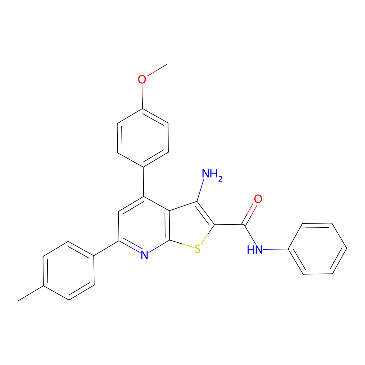 3-Amino-4-(4-methoxyphenyl)-N-phenyl-6-(p-tolyl)thieno[2,3-b]pyridine-2-carboxamide molecular structure, CAS 333777-86-9
