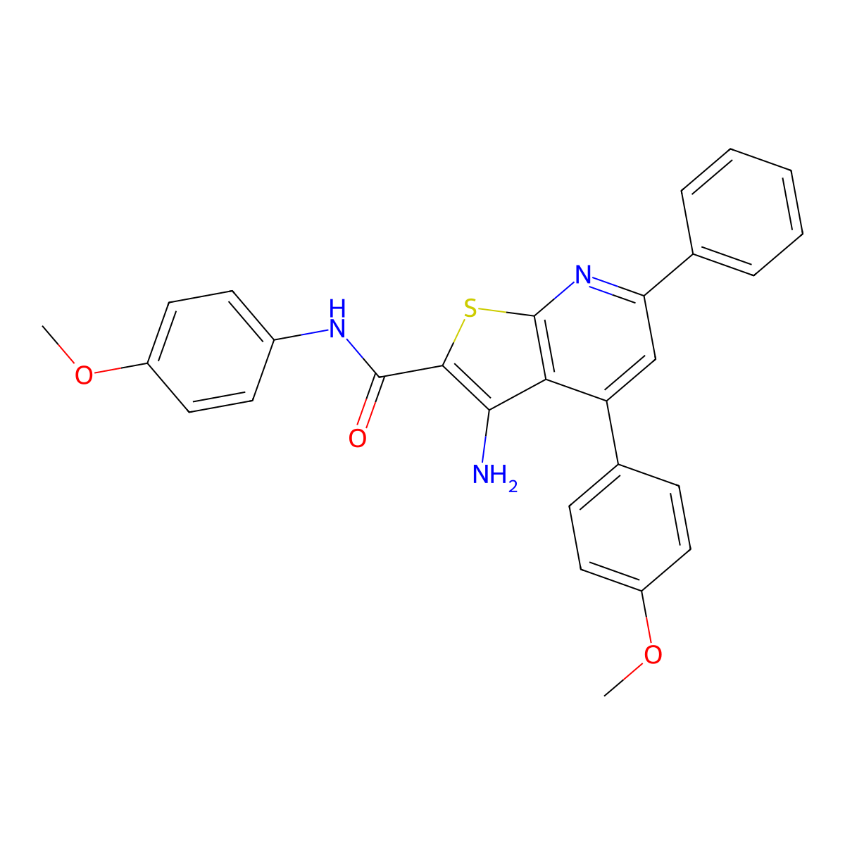 3-amino-N,4-bis(4-methoxyphenyl)-6-phenylthieno[2,3-b]pyridine-2-carboxamide molecular structure, CAS 333777-93-8