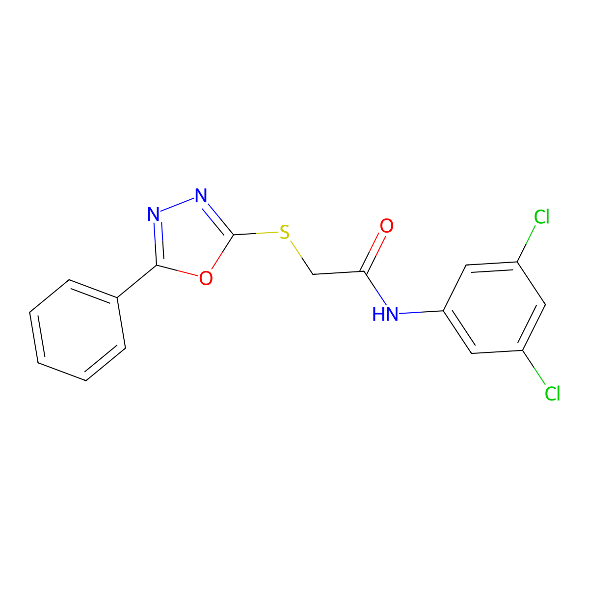 N-(3,5-Dichlorophenyl)-2-((5-phenyl-1,3,4-oxadiazol-2-yl)thio)acetamide molecular structure, CAS 333777-98-3