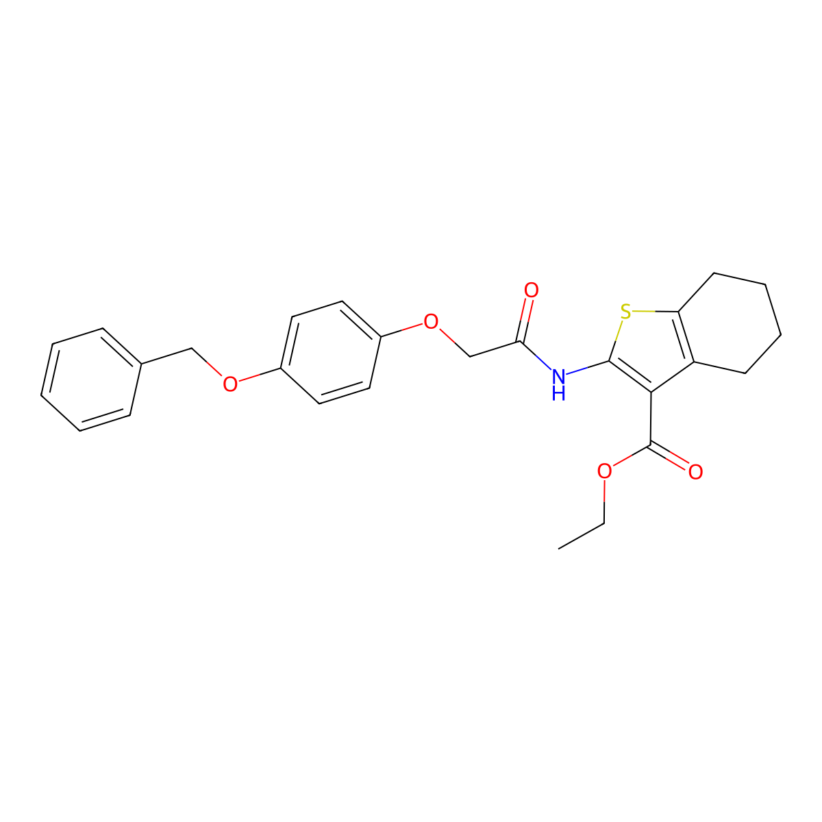 Ethyl 2-(2-(4-(benzyloxy)phenoxy)acetamido)-4,5,6,7-tetrahydrobenzo[b]thiophene-3-carboxylate molecular structure, CAS 333778-10-2