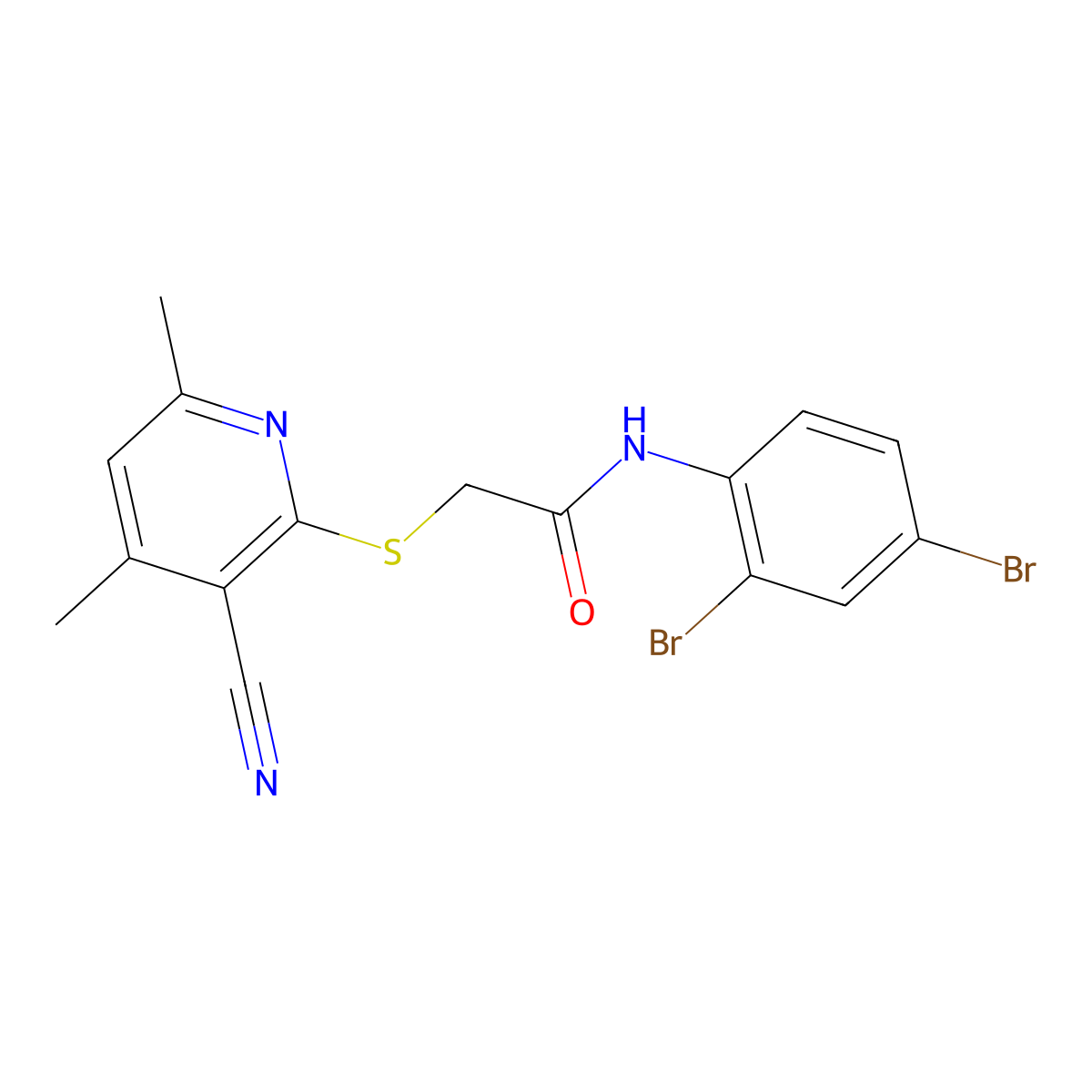 2-((3-Cyano-4,6-dimethylpyridin-2-yl)thio)-N-(2,4-dibromophenyl)acetamide molecular structure, CAS 333778-12-4