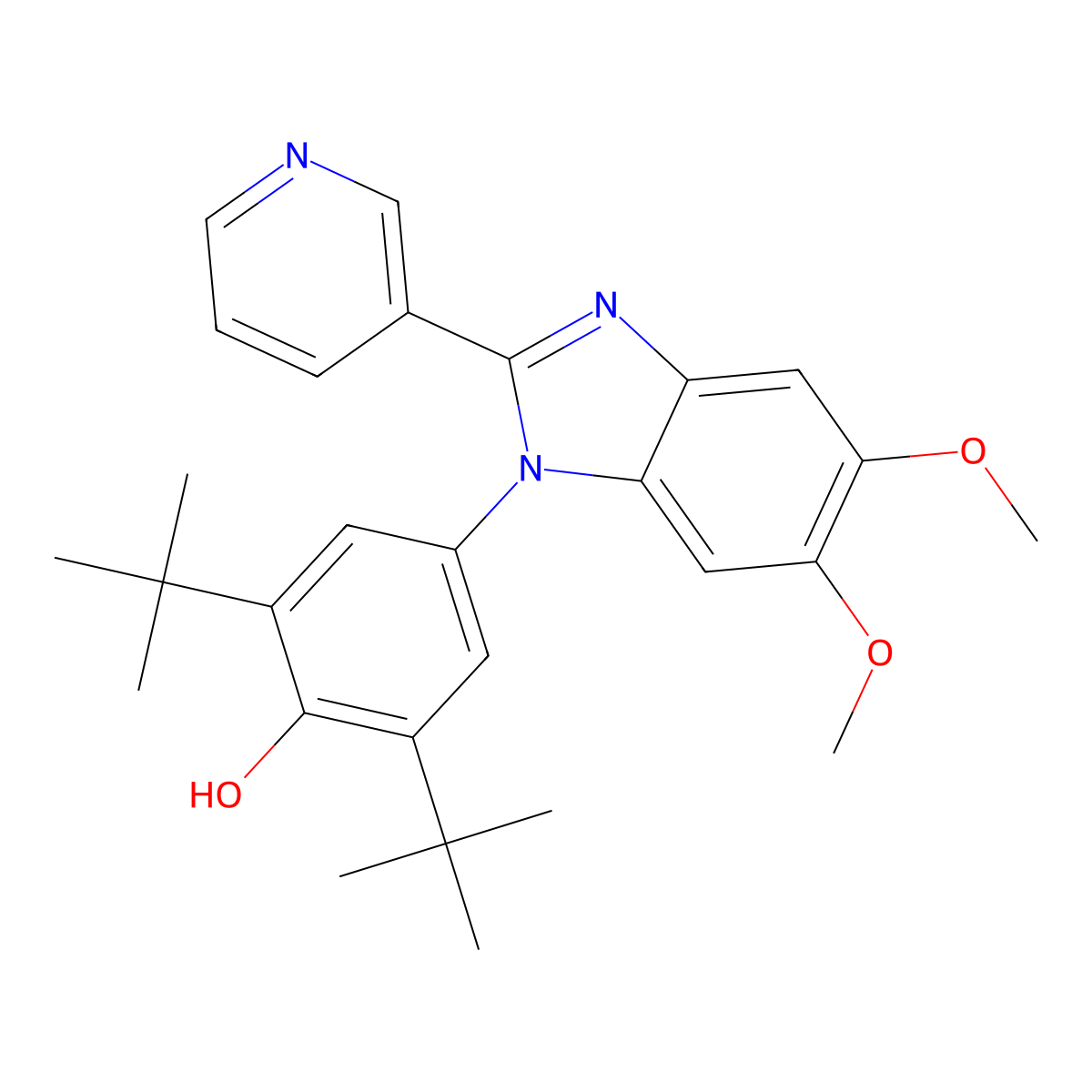 2,6-Ditert-butyl-4-(5,6-dimethoxy-2-pyridin-3-ylbenzimidazol-1-yl)phenol molecular structure, CAS 333778-56-6