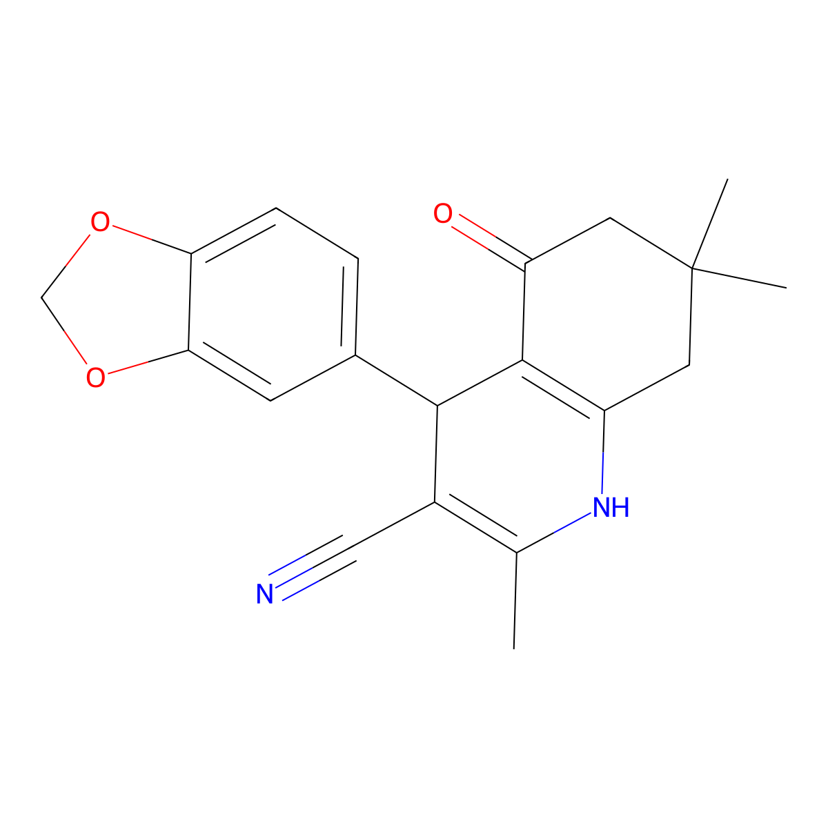 4-(1,3-Benzodioxol-5-yl)-2,7,7-trimethyl-5-oxo-1,4,5,6,7,8-hexahydro-3-quinolinecarbonitrile molecular structure, CAS 333779-45-6