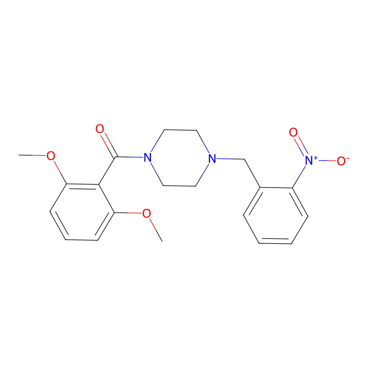 (2,6-Dimethoxyphenyl)-[4-[(2-nitrophenyl)methyl]piperazin-1-yl]methanone molecular structure, CAS 333780-54-4
