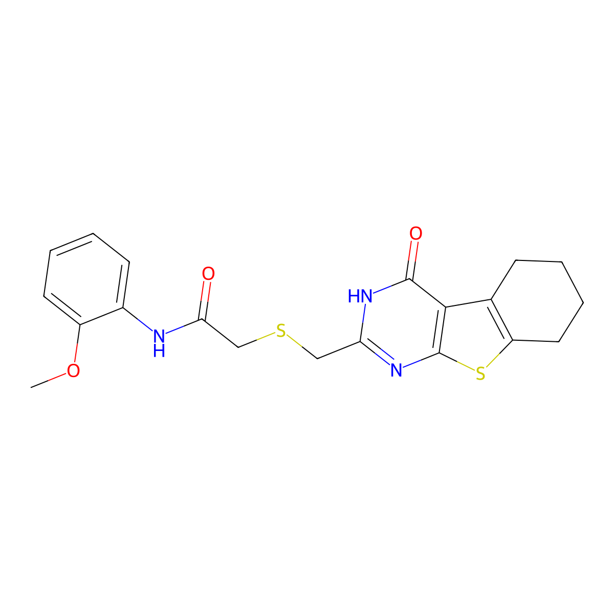 2-{[(4-hydroxy-5,6,7,8-tetrahydro[1]benzothieno[2,3-d]pyrimidin-2-yl)methyl]sulfanyl}-N-(2-methoxyphenyl)acetamide molecular structure, CAS 333784-64-8