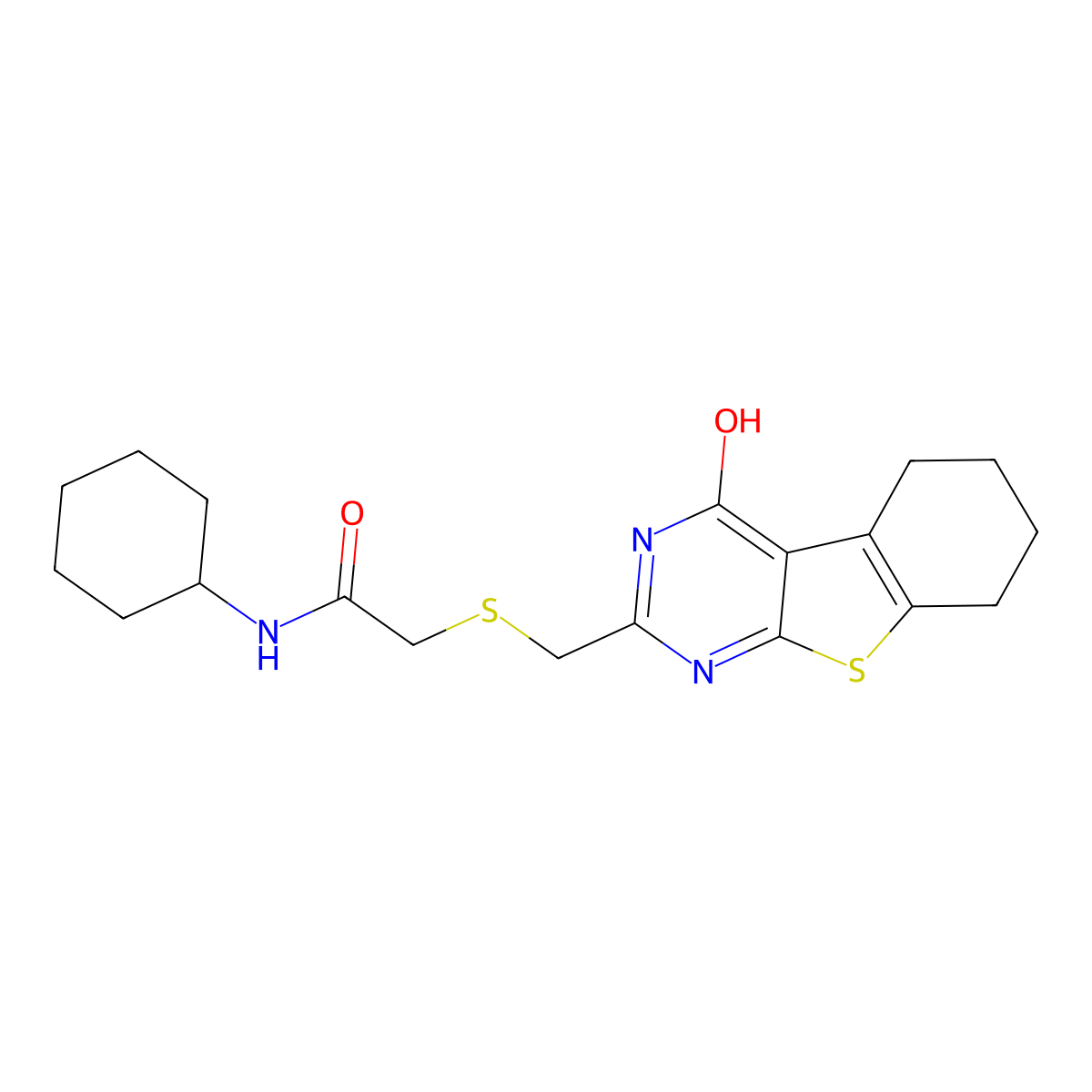 N-cyclohexyl-2-{[(4-hydroxy-5,6,7,8-tetrahydro[1]benzothieno[2,3-d]pyrimidin-2-yl)methyl]sulfanyl}acetamide molecular structure, CAS 333784-65-9