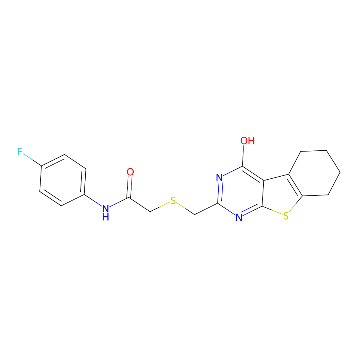 N-(4-fluorophenyl)-2-{[(4-hydroxy-5,6,7,8-tetrahydro[1]benzothieno[2,3-d]pyrimidin-2-yl)methyl]sulfanyl}acetamide molecular structure, CAS 333784-66-0