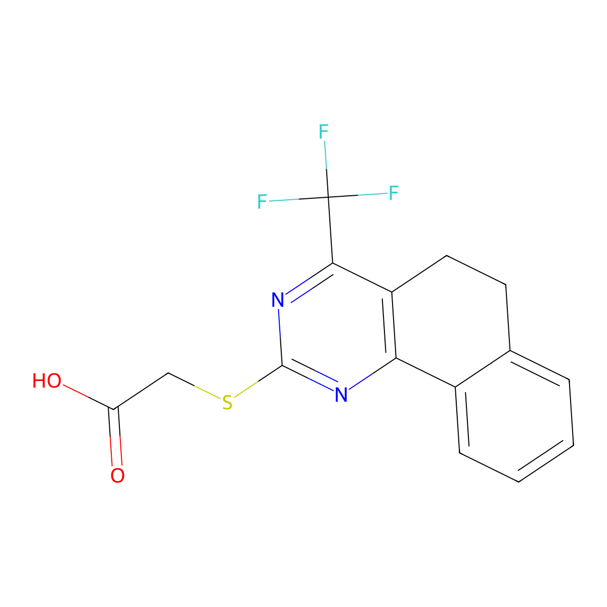 (4-Trifluoromethyl-5,6-dihydro-benzo[h]quinazolin-2-ylsulfanyl)-acetic acid molecular structure, CAS 333784-70-6