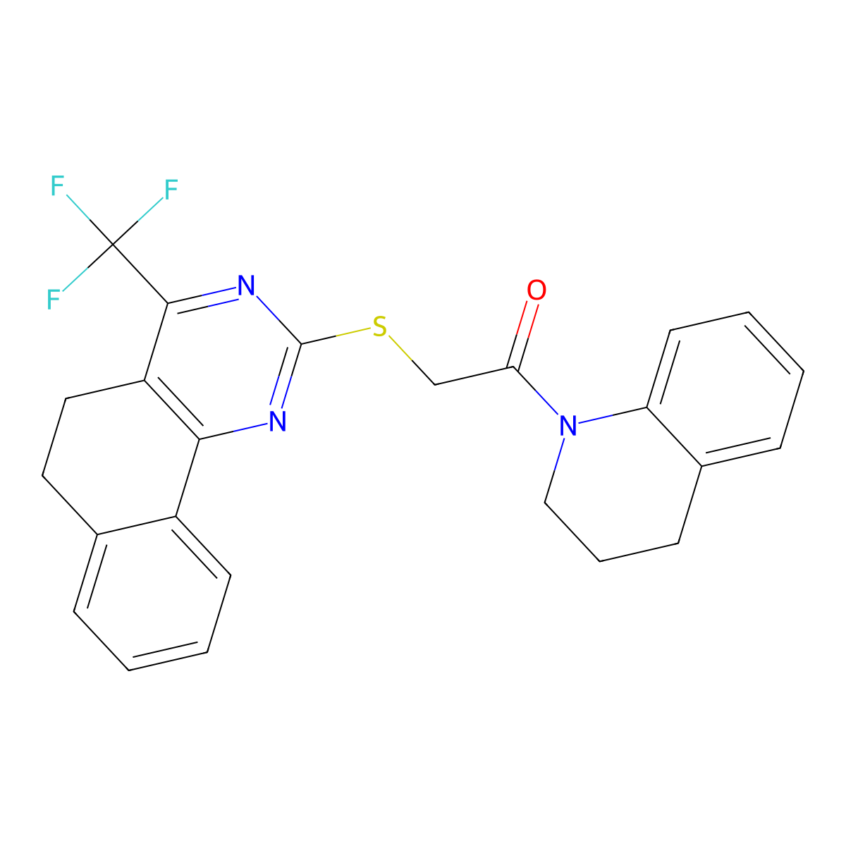 1-(3,4-dihydro-2H-quinolin-1-yl)-2-[[4-(trifluoromethyl)-5,6-dihydrobenzo[h]quinazolin-2-yl]sulfanyl]ethanone molecular structure, CAS 333784-78-4
