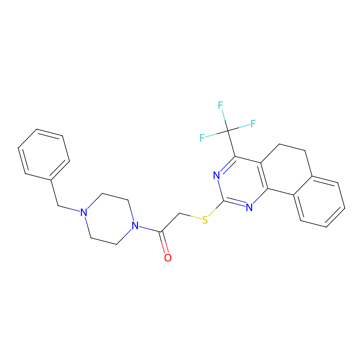 1-(4-Benzylpiperazin-1-yl)-2-[[4-(trifluoromethyl)-5,6-dihydrobenzo[h]quinazolin-2-yl]sulfanyl]ethanone molecular structure, CAS 333784-80-8