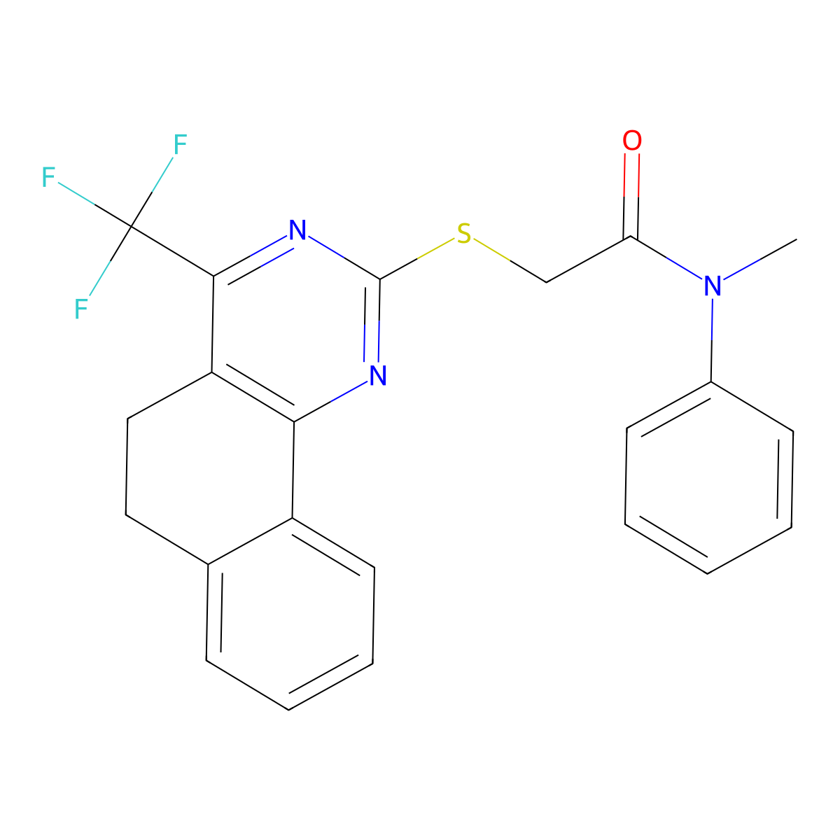 N-methyl-N-phenyl-2-[[4-(trifluoromethyl)-5,6-dihydrobenzo[h]quinazolin-2-yl]sulfanyl]acetamide molecular structure, CAS 333784-84-2
