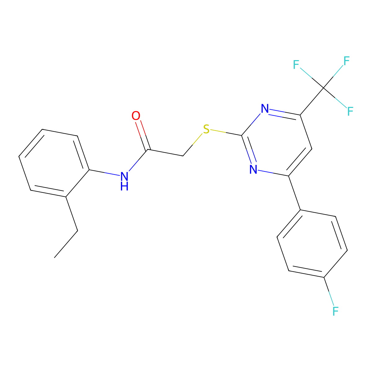 N-(2-ethylphenyl)-2-[4-(4-fluorophenyl)-6-(trifluoromethyl)pyrimidin-2-yl]sulfanylacetamide molecular structure, CAS 333787-27-2