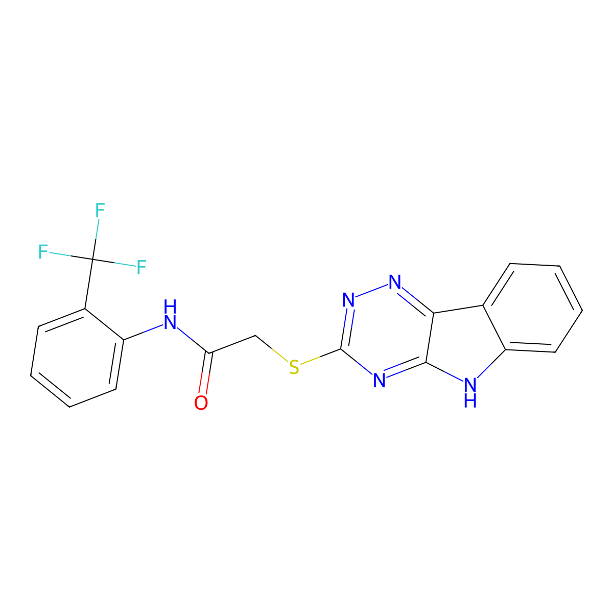 2-(5H-[1,2,4]triazino[5,6-b]indol-3-ylsulfanyl)-N-[2-(trifluoromethyl)phenyl]acetamide molecular structure, CAS 333787-67-0