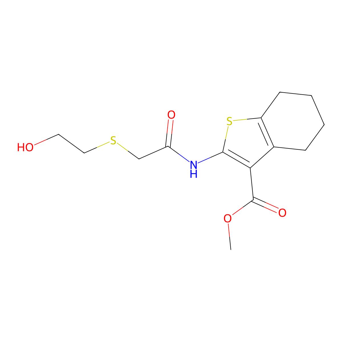 Methyl 2-[[2-(2-hydroxyethylsulfanyl)acetyl]amino]-4,5,6,7-tetrahydro-1-benzothiophene-3-carboxylate molecular structure, CAS 333788-50-4