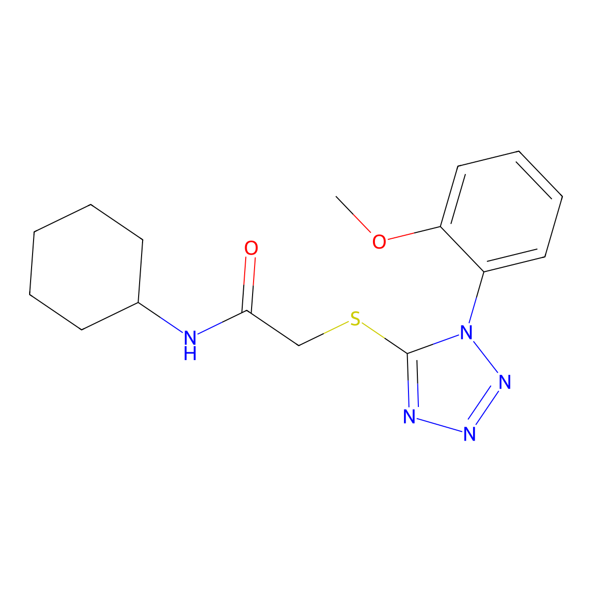 N-cyclohexyl-2-[1-(2-methoxyphenyl)tetrazol-5-yl]sulfanylacetamide molecular structure, CAS 333789-10-9