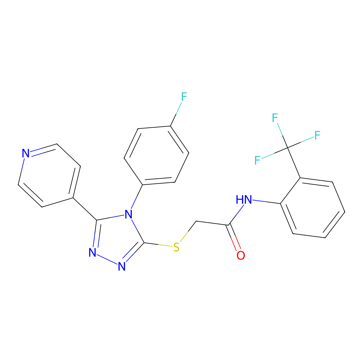 2-[[4-(4-fluorophenyl)-5-pyridin-4-yl-1,2,4-triazol-3-yl]sulfanyl]-N-[2-(trifluoromethyl)phenyl]acetamide molecular structure, CAS 333792-17-9