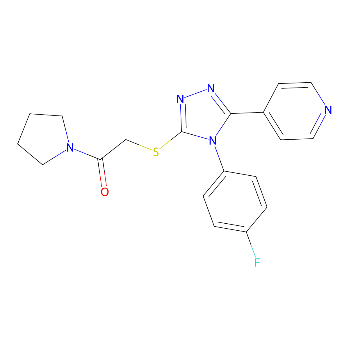 2-[[4-(4-Fluorophenyl)-5-pyridin-4-yl-1,2,4-triazol-3-yl]sulfanyl]-1-pyrrolidin-1-ylethanone molecular structure, CAS 333792-35-1