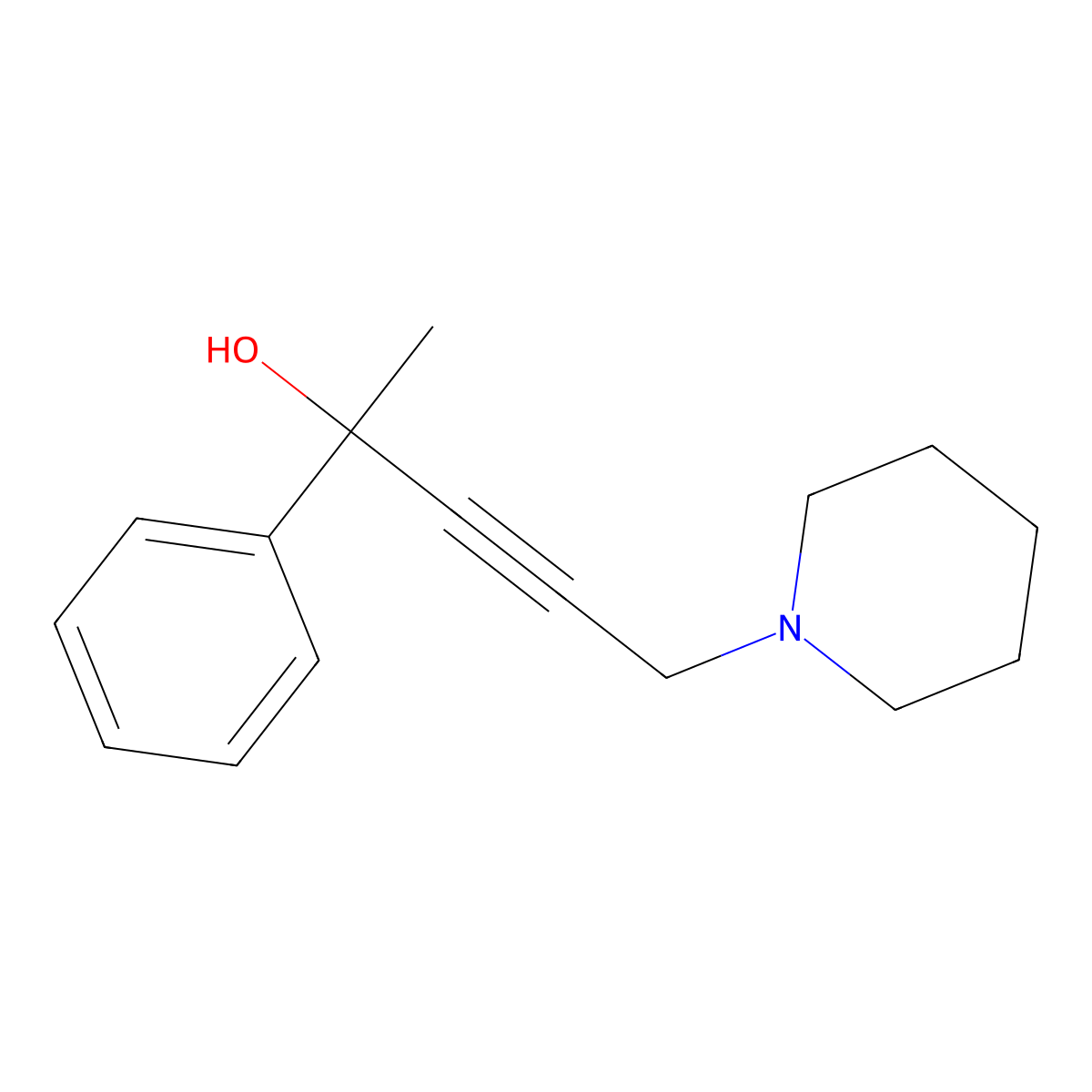 2-Phenyl-5-piperidin-1-ylpent-3-yn-2-ol molecular structure, CAS 33382-71-7