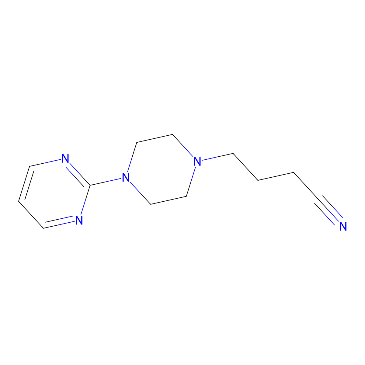 1-Piperazinebutanenitrile, 4-(2-pyrimidinyl)- molecular structure, CAS 33386-14-0