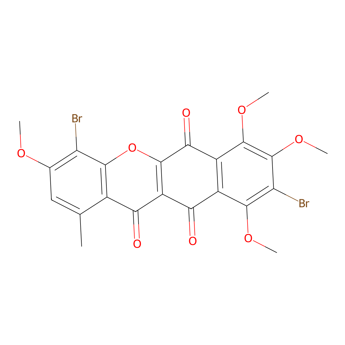 11H-BENZO(b)XANTHENE-6,11,12-TRIONE, 4,9-DIBROMO-1-METHYL-3,7,8,10-TETRAMETHOXY- molecular structure, CAS 33390-35-1