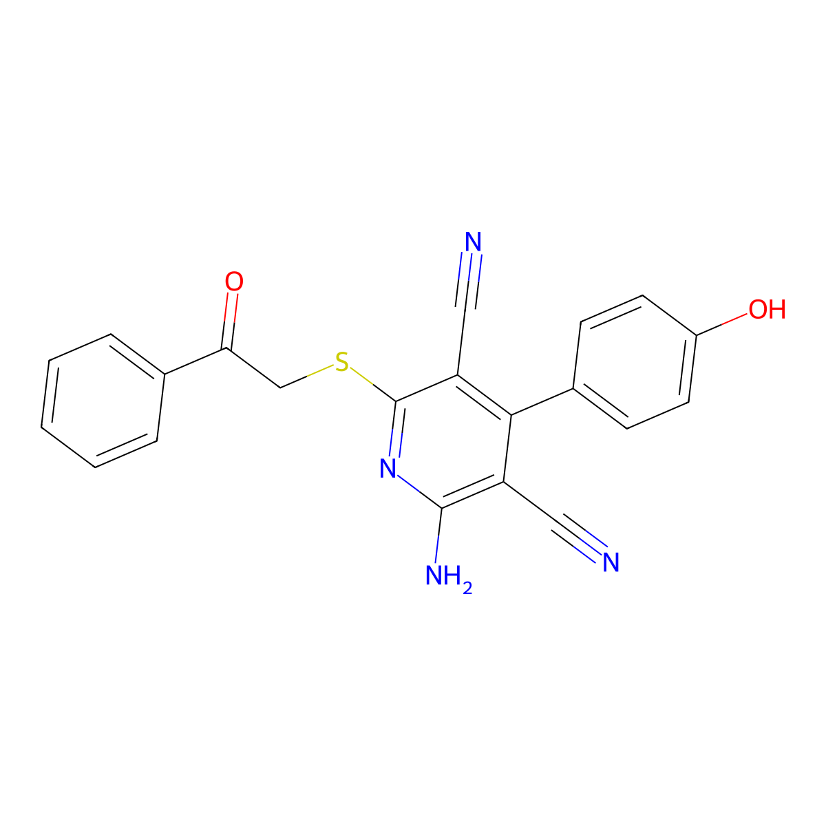 2-Amino-4-(4-hydroxyphenyl)-6-[(2-oxo-2-phenylethyl)sulfanyl]pyridine-3,5-dicarbonitrile molecular structure, CAS 333959-12-9