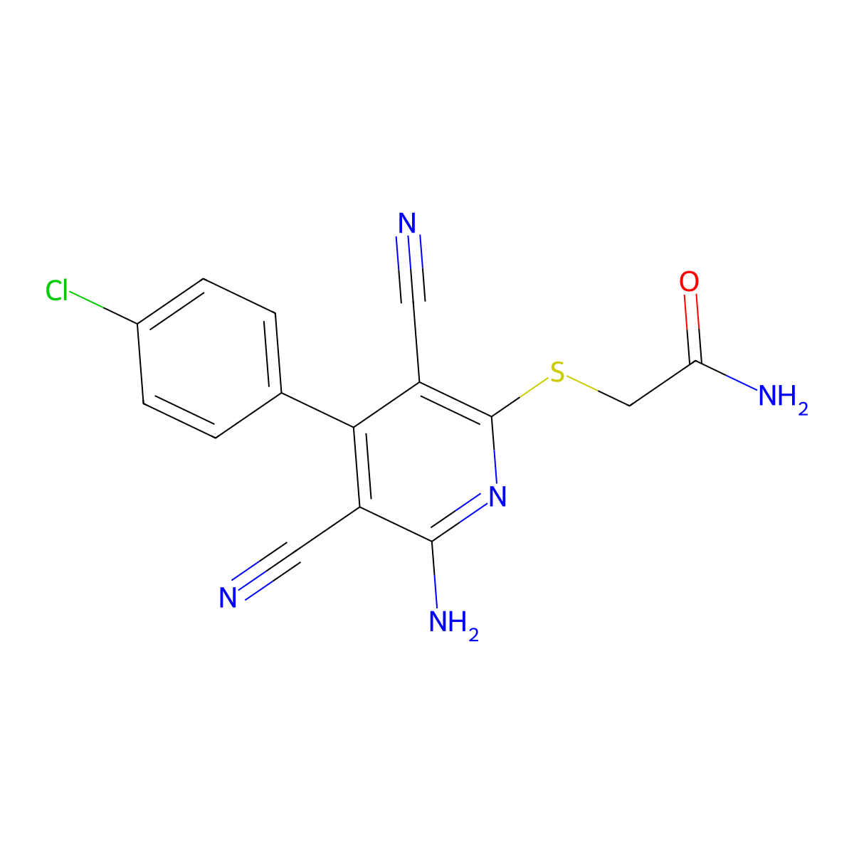 2-((6-Amino-4-(4-chlorophenyl)-3,5-dicyanopyridin-2-yl)thio)acetamide molecular structure, CAS 333960-26-2