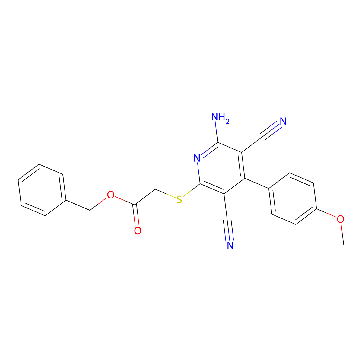 Benzyl {[6-amino-3,5-dicyano-4-(4-methoxyphenyl)pyridin-2-yl]sulfanyl}acetate molecular structure, CAS 333960-78-4