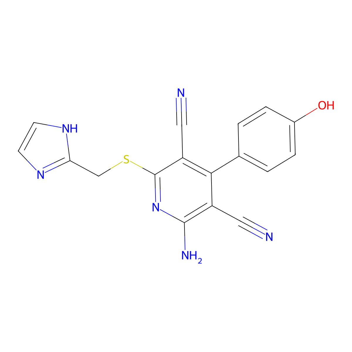 2-amino-4-(4-hydroxyphenyl)-6-(1H-imidazol-2-ylmethylsulfanyl)pyridine-3,5-dicarbonitrile molecular structure, CAS 333962-91-7