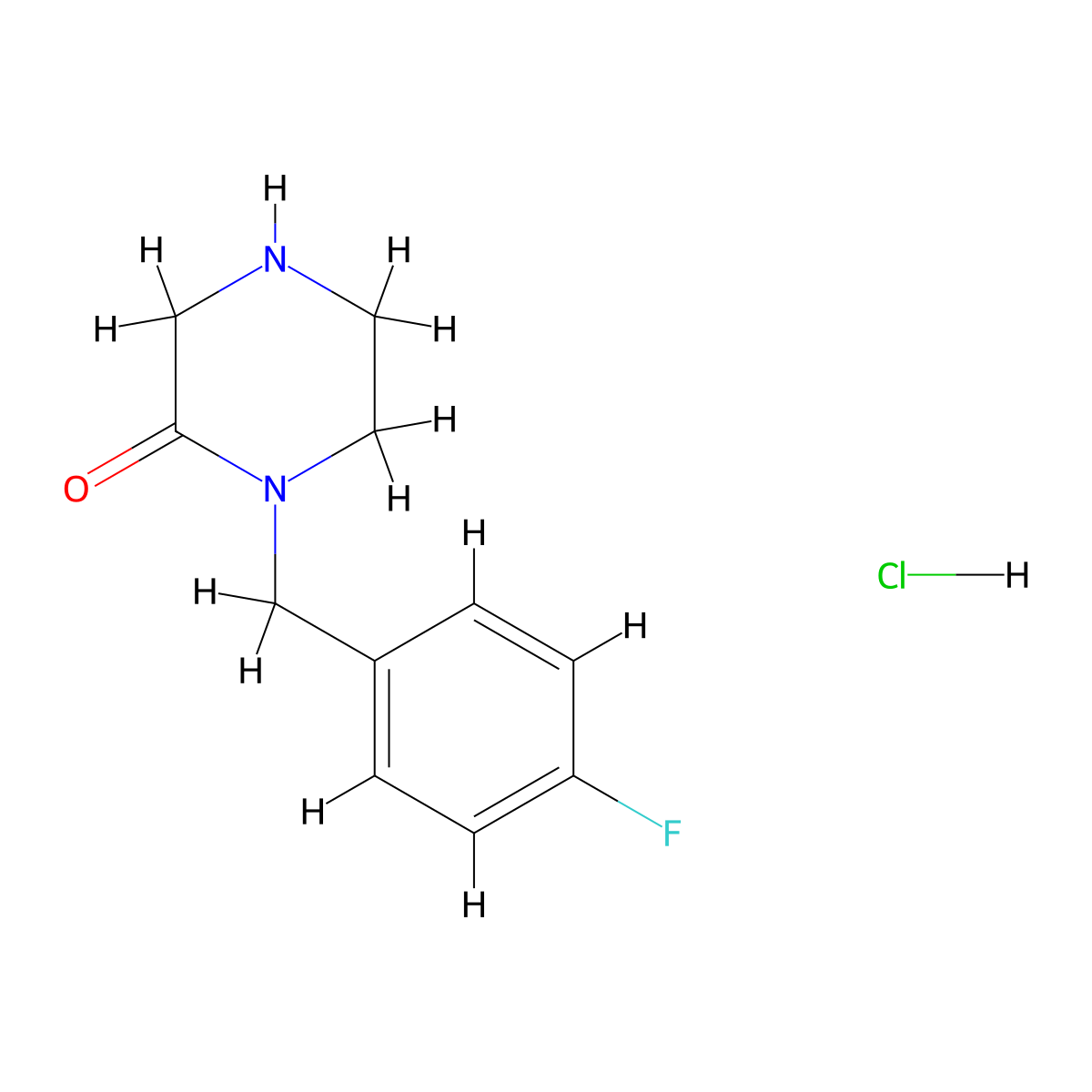 1-[(4-Fluorophenyl)methyl]-2-piperazinone hydrochloride (1:1) molecular structure, CAS 333992-67-9