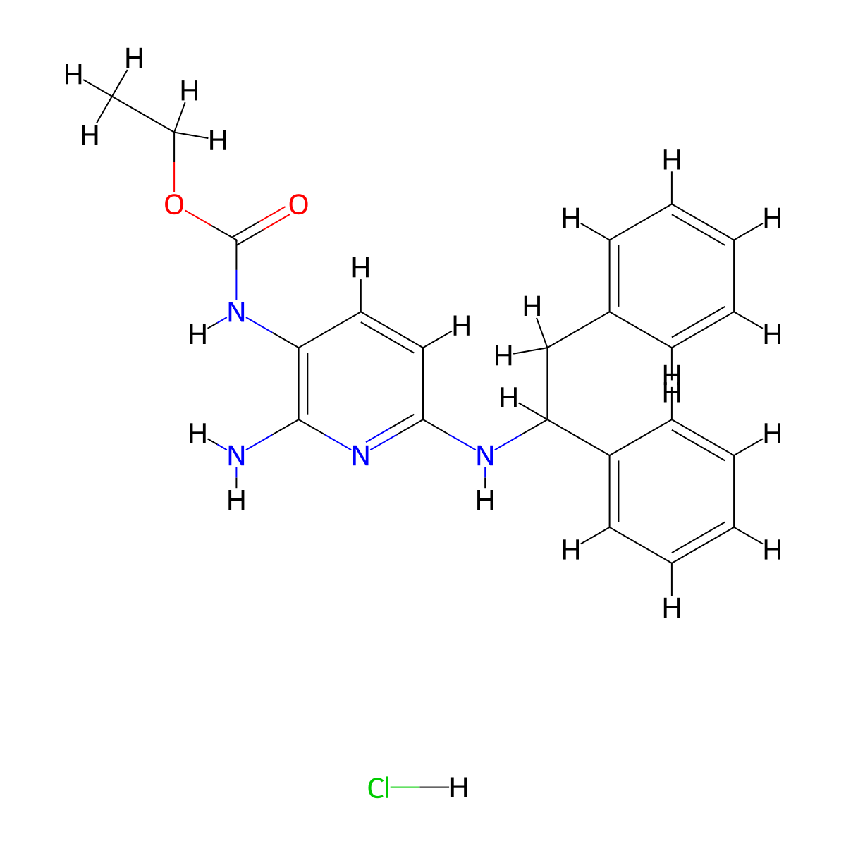Carbamic acid, (2-amino-6-((1,2-diphenylethyl)amino)-3-pyridinyl)-, ethyl ester, monohydrochloride molecular structure, CAS 33400-47-4