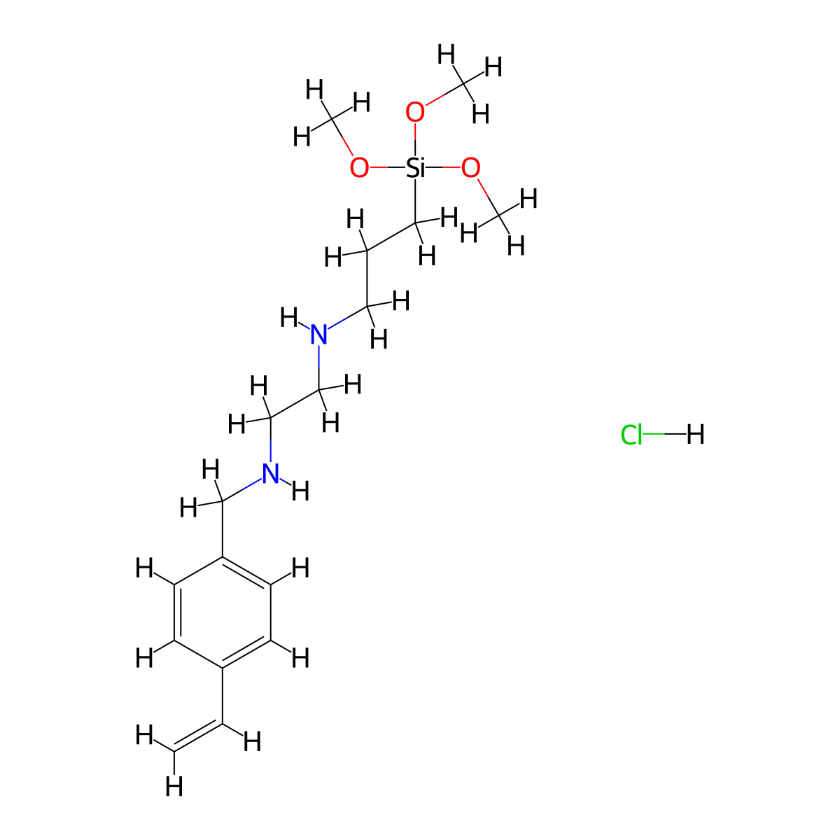 1,2-Ethanediamine, N1-[(4-ethenylphenyl)methyl]-N2-[3-(trimethoxysilyl)propyl]-, hydrochloride (1:1) molecular structure, CAS 33401-49-9