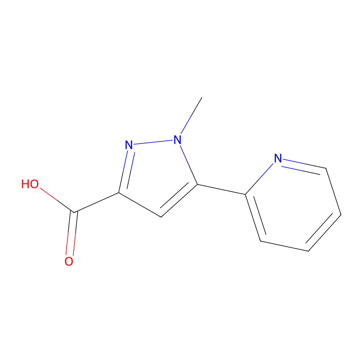 1-methyl-5-(pyridin-2-yl)-1H-pyrazole-3-carboxylic acid molecular structure, CAS 334017-21-9