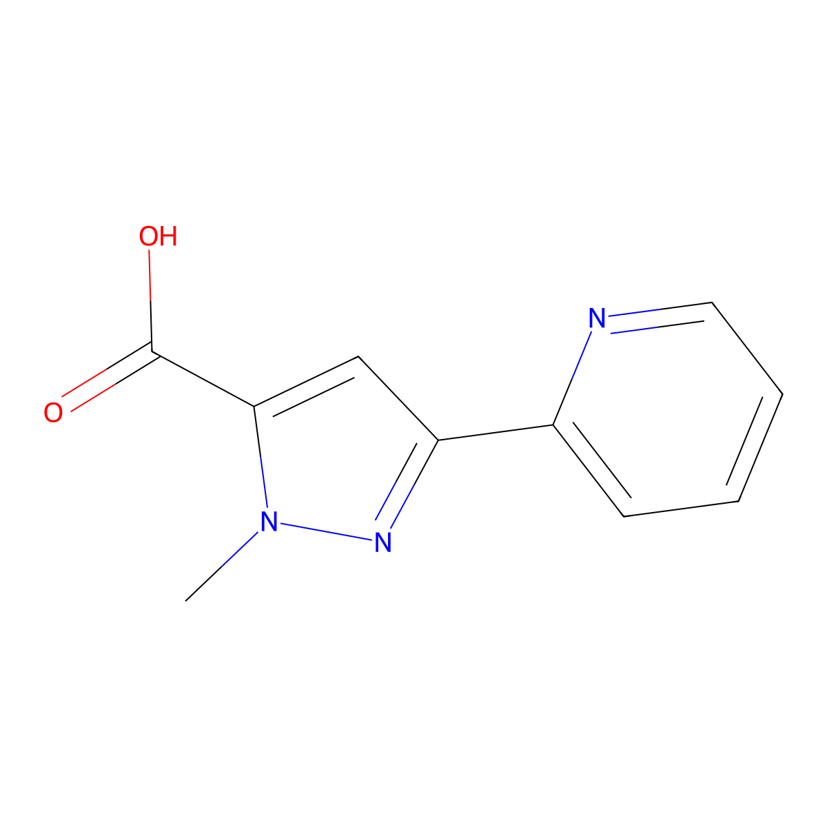 1-methyl-3-(pyridin-2-yl)-1H-pyrazole-5-carboxylic acid molecular structure, CAS 334017-23-1