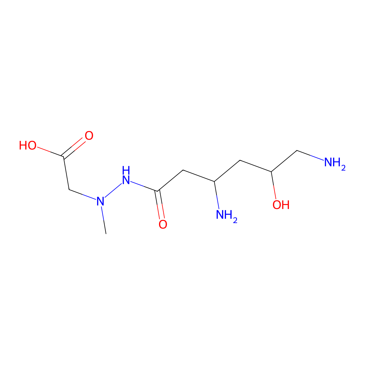 3,6-Diamino-2,3,4,6-tetradeoxy-L-threo-hexonic acid 2-(carboxymethyl)-2-methylhydrazide molecular structure, CAS 33404-78-3