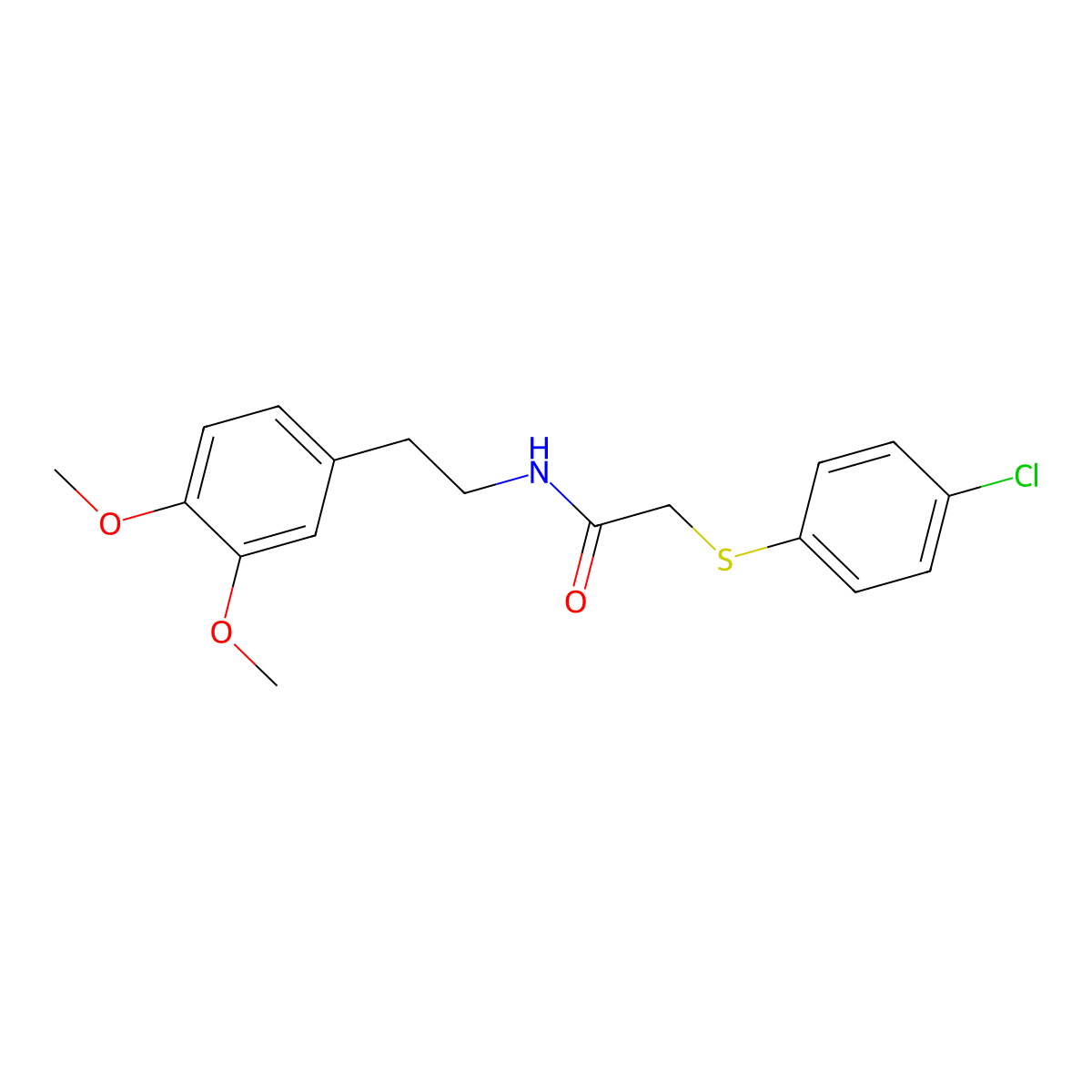 2-(4-chlorophenyl)sulfanyl-N-[2-(3,4-dimethoxyphenyl)ethyl]acetamide molecular structure, CAS 3341-23-9