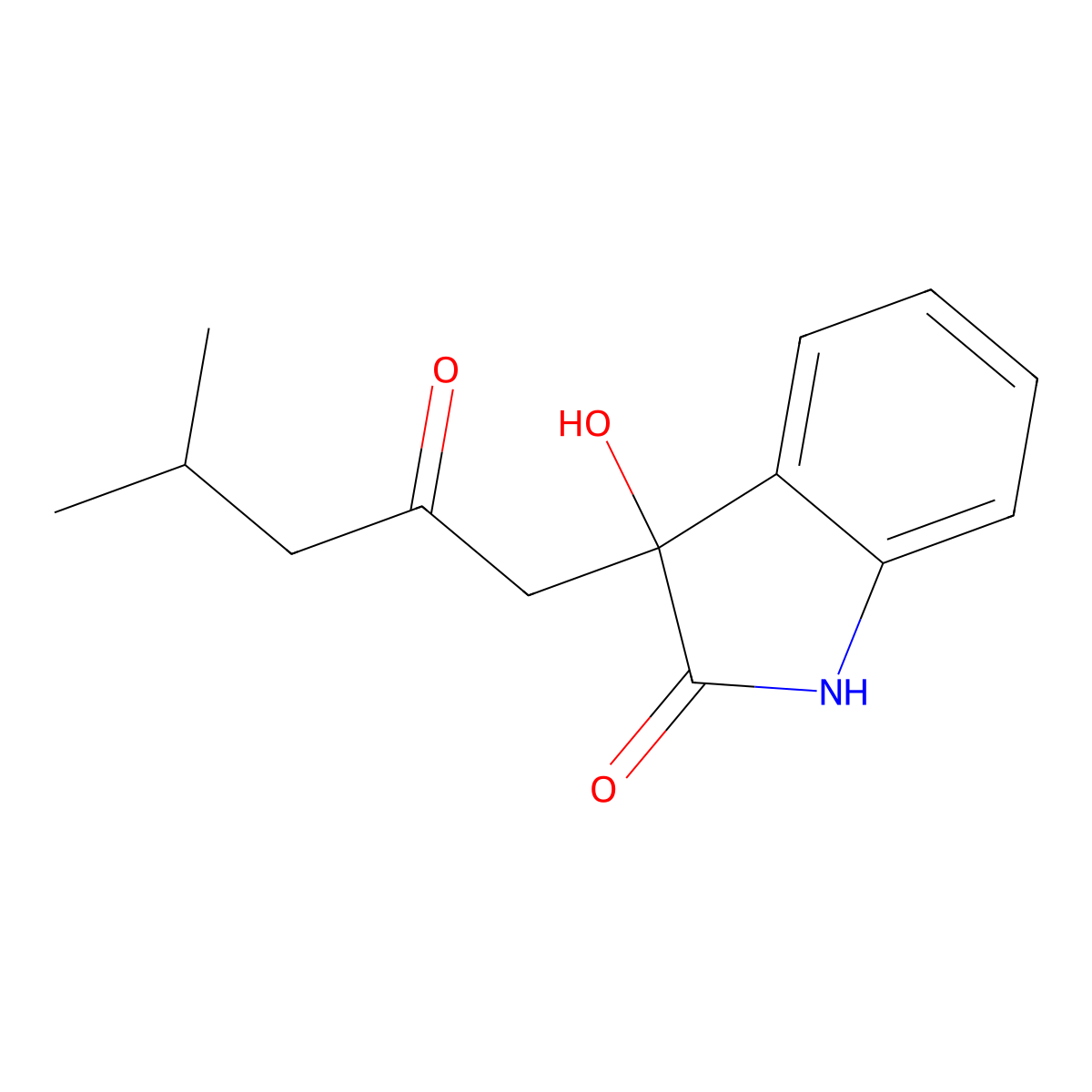 3-hydroxy-3-(4-methyl-2-oxopentyl)-1,3-dihydro-2H-indol-2-one molecular structure, CAS 33417-15-1