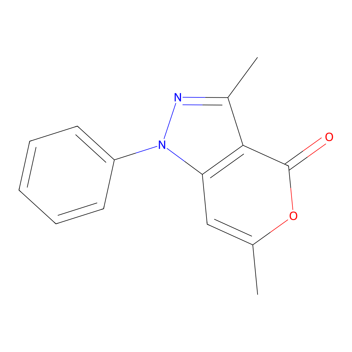 3,6-dimethyl-1-phenylpyrano[4,3-c]pyrazol-4(1H)-one molecular structure, CAS 33421-59-9
