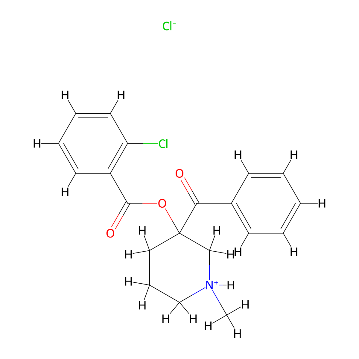 3-Benzoyl-1-methylpiperidin-3-yl 2-chlorobenzoate--hydrogen chloride (1/1) molecular structure, CAS 33422-49-0