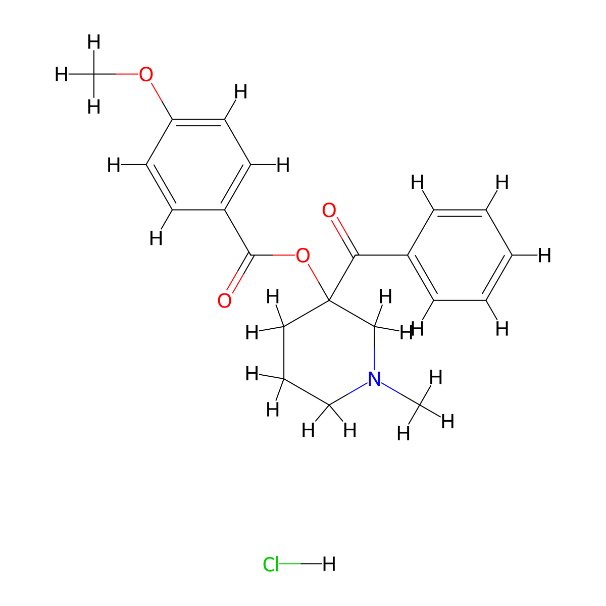 3-Benzoyl-1-methylpiperidin-3-yl 4-methoxybenzoate--hydrogen chloride (1/1) molecular structure, CAS 33422-54-7