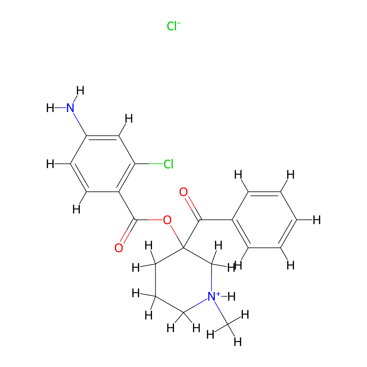 3-Benzoyl-1-methylpiperidin-3-yl 4-amino-2-chlorobenzoate--hydrogen chloride (1/1) molecular structure, CAS 33422-58-1