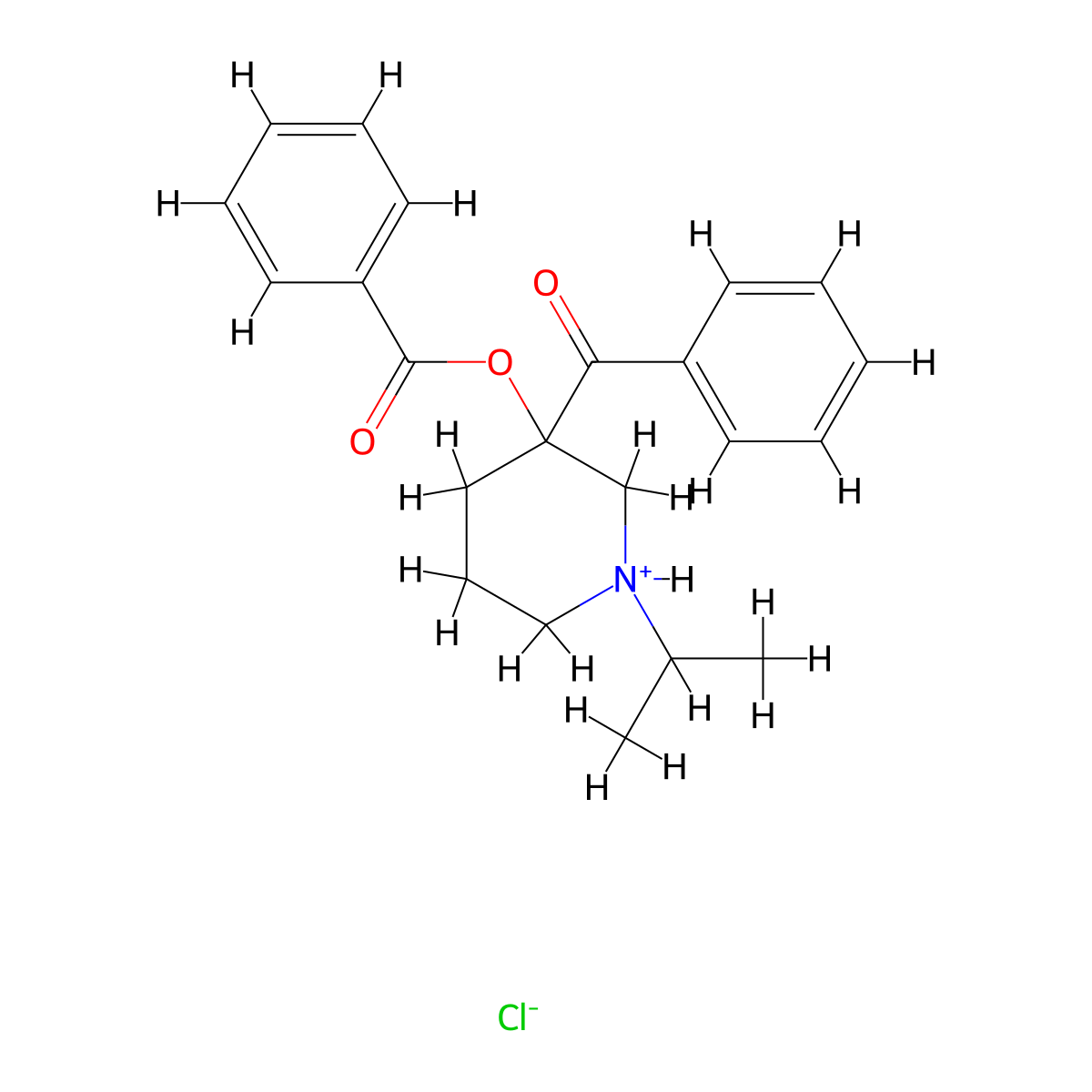 Ketone, 3-hydroxy-1-isopropyl-3-piperidyl phenyl, benzoate (ester), hydrochloride, (+-)- molecular structure, CAS 33422-64-9